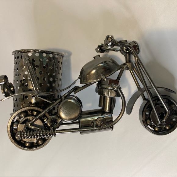 Motorcycle Gun Metal Desktop Pen Accessory Holder Office Biker Hog Decor Gift - Picture 2 of 7